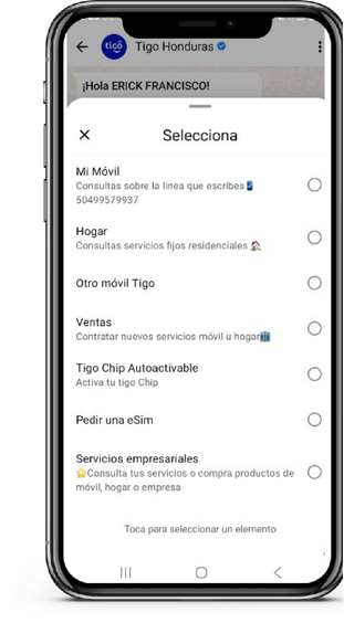 Menú de WhatsApp con la opción Mi Móvil