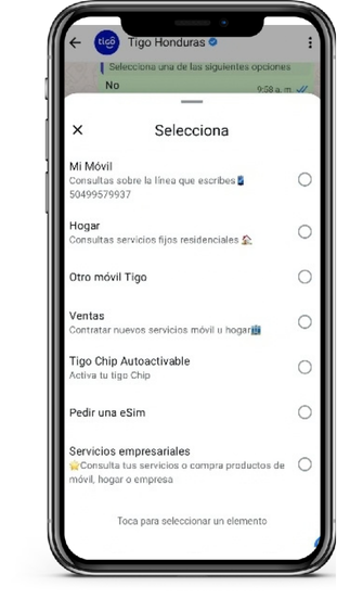 Menú de WhatsApp con la opción Mi Móvil