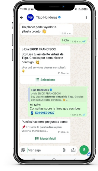 Submenú con la opción Soporte de tu Línea